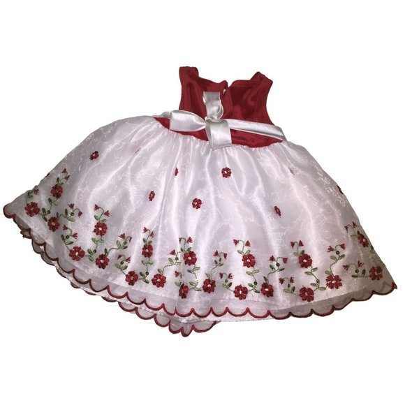 Youngland Baby White/red Dress with Flowers Size 6/9 Months - Picture 2 of 4